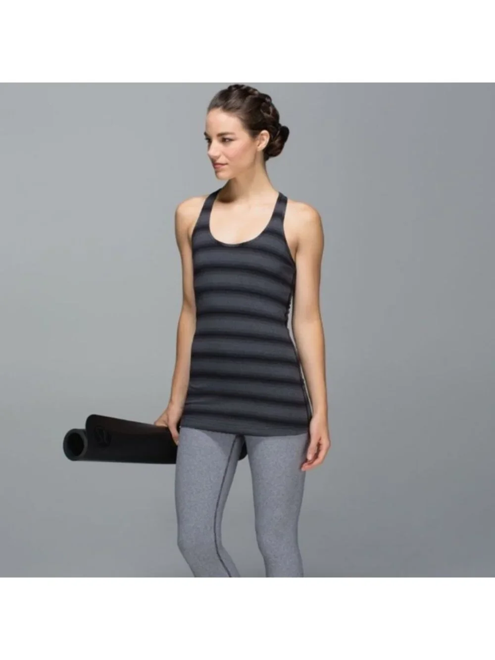 Lululemon Cool Racerback Capilano Stripe Heathered Deep Coal Black tank top